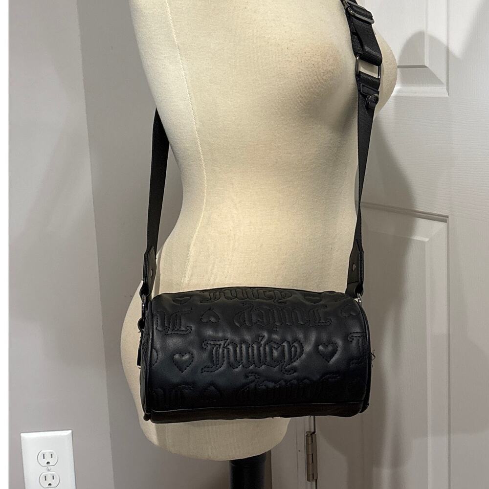 Juicy Couture Mini Duffle Black Puff Roll Purse Bag Chain Handle Y2K Style Prep